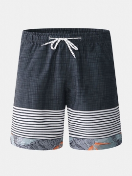 Herre Rutete Patchwork Stripes Board Shorts Hurtigtørrende Feriestrandbukse Med Snøring