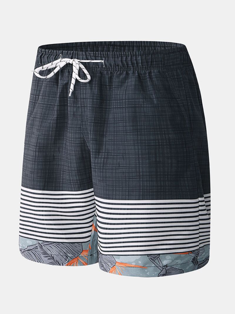 Herre Rutete Patchwork Stripes Board Shorts Hurtigtørrende Feriestrandbukse Med Snøring