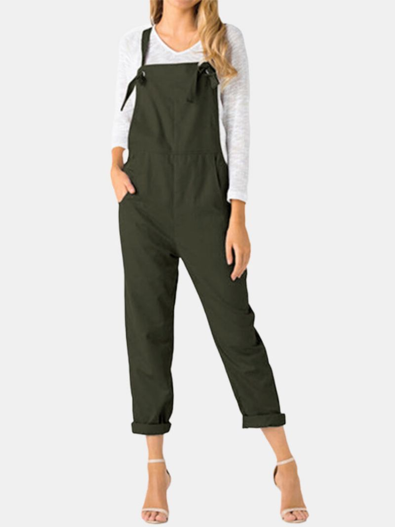 Justerbare Stropper Solid Plus Size Jumpsuit Med Lommer