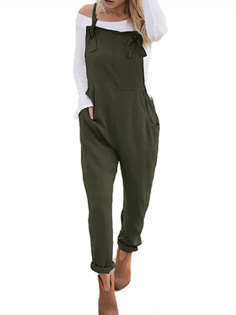 Justerbare Stropper Solid Plus Size Jumpsuit Med Lommer