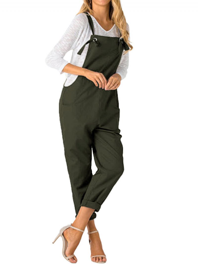 Justerbare Stropper Solid Plus Size Jumpsuit Med Lommer