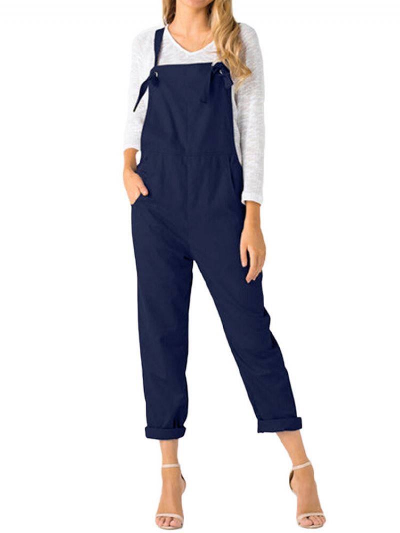 Justerbare Stropper Solid Plus Size Jumpsuit Med Lommer