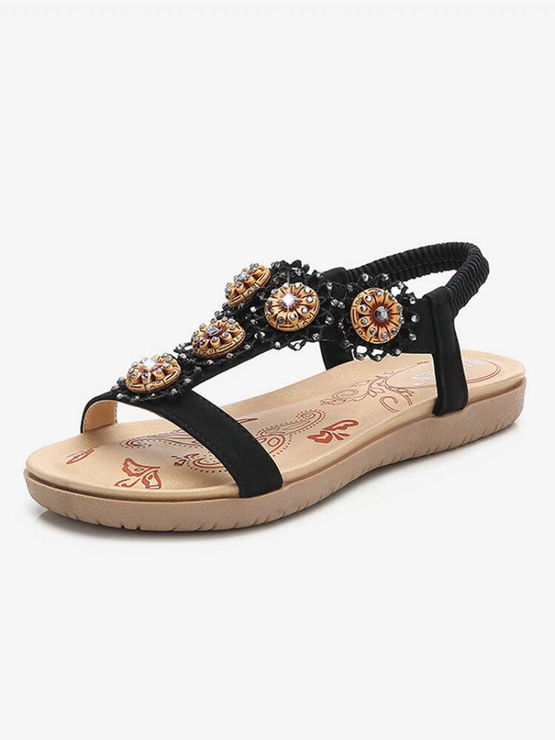 Kvinner Blomster Rhinestone Dekor Elastisk Band Sandaler