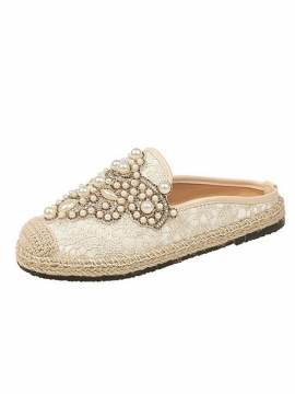 Kvinner Pearl Decor Blonde Print Decoration Flats Loafers