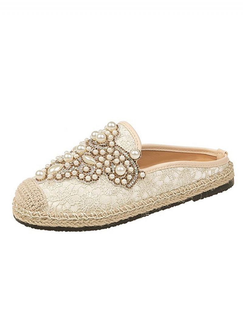 Kvinner Pearl Decor Blonde Print Decoration Flats Loafers