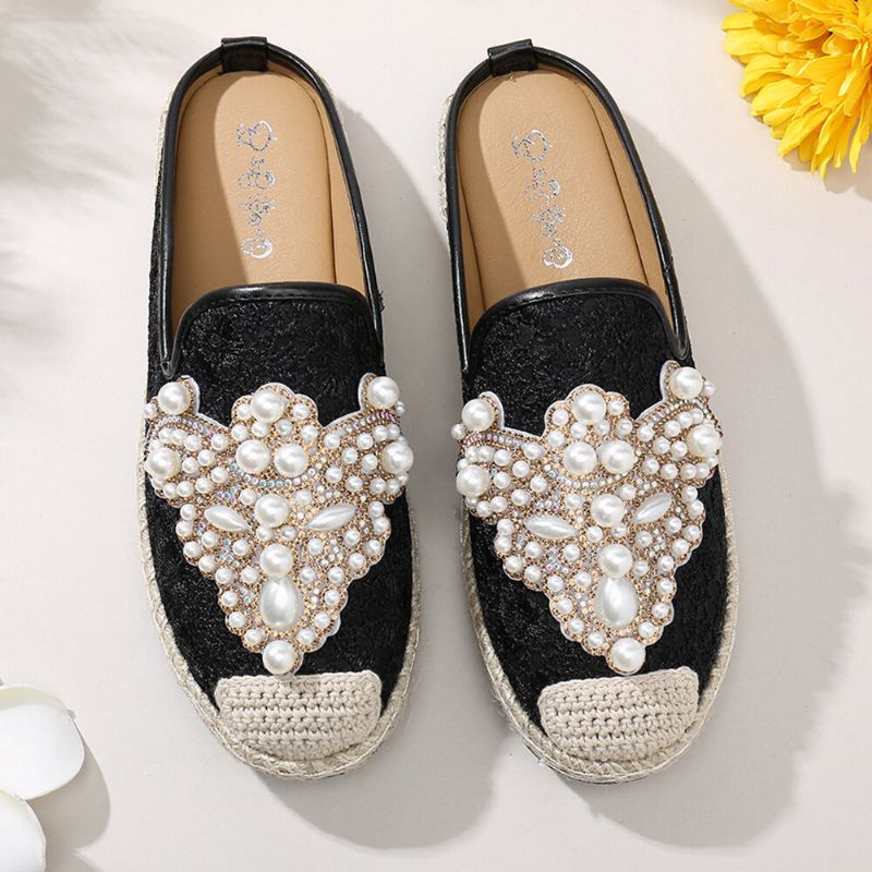 Kvinner Pearl Decor Blonde Print Decoration Flats Loafers