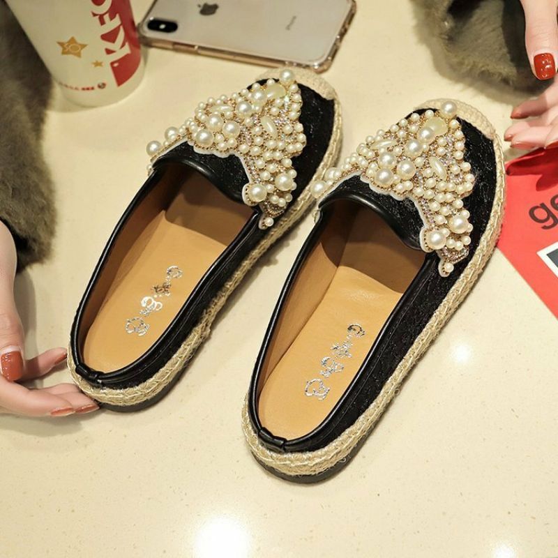 Kvinner Pearl Decor Blonde Print Decoration Flats Loafers