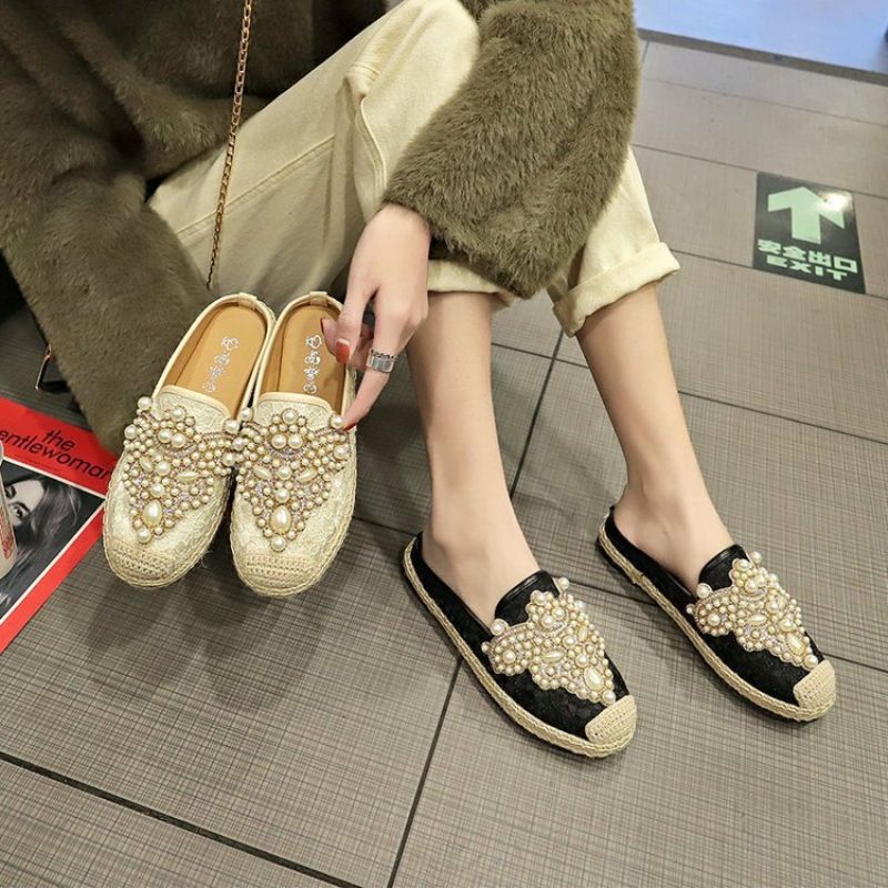 Kvinner Pearl Decor Blonde Print Decoration Flats Loafers