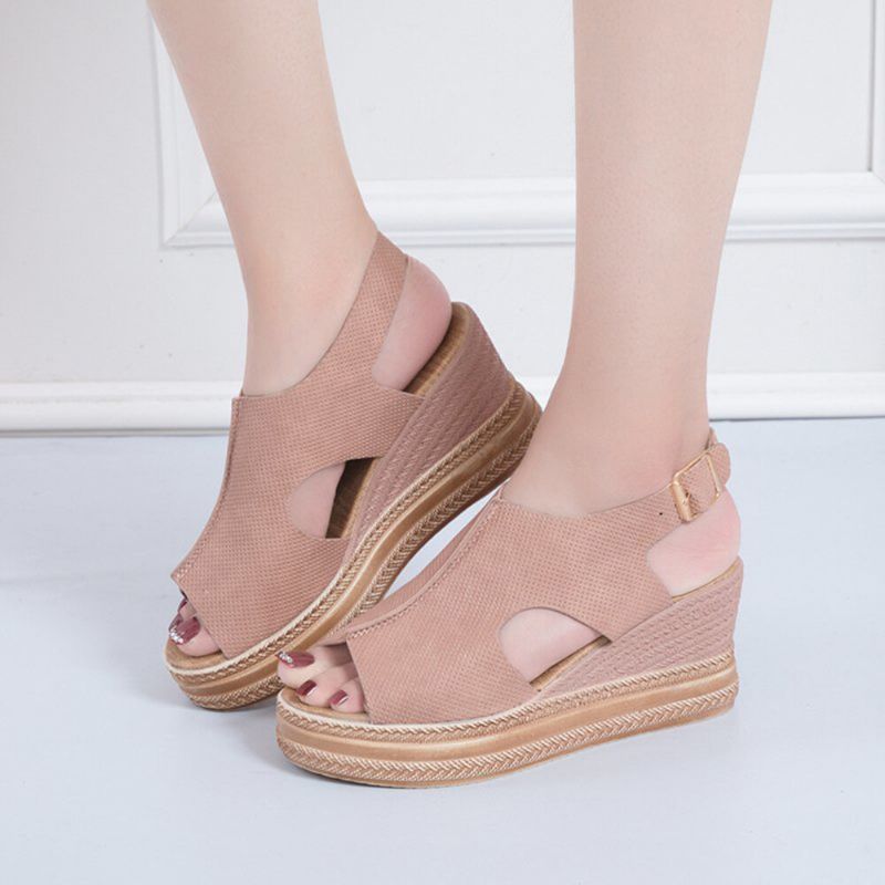 Kvinner Retro Peep Toe Hollow Slingback Buckle Platform Sandaler