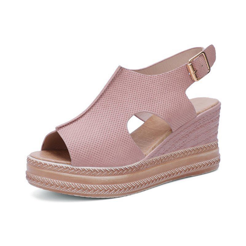 Kvinner Retro Peep Toe Hollow Slingback Buckle Platform Sandaler