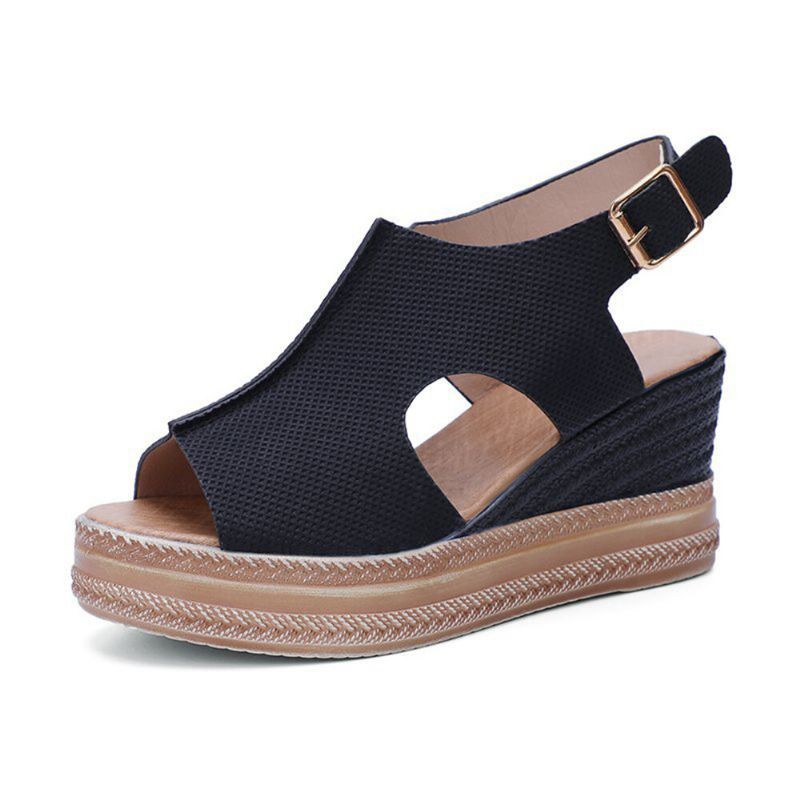 Kvinner Retro Peep Toe Hollow Slingback Buckle Platform Sandaler