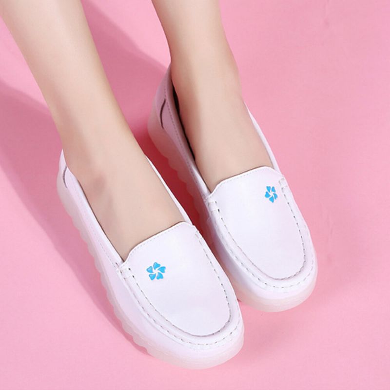 Kvinner Soft Floower Hvit Sklisikker Wedges Loafers