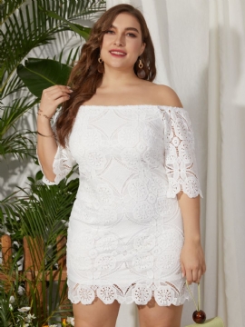 Lace Off Shoulder Half Sleeve Plus Size Kjole For Kvinner