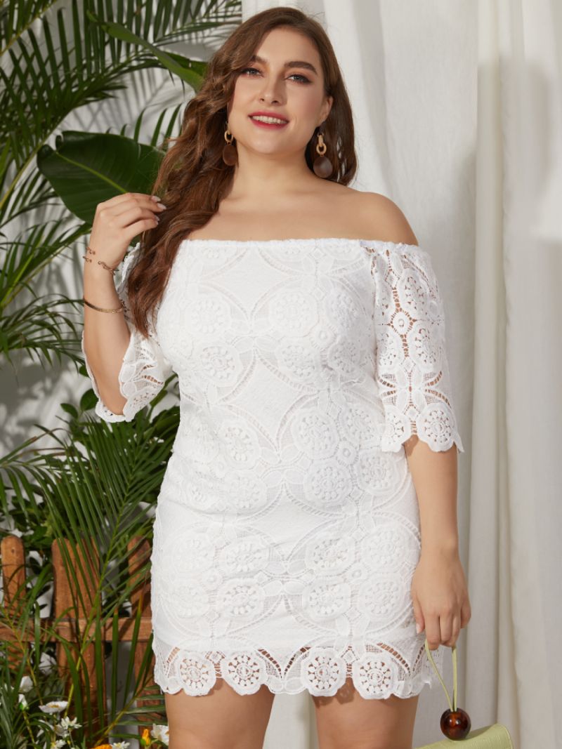 Lace Off Shoulder Half Sleeve Plus Size Kjole For Kvinner