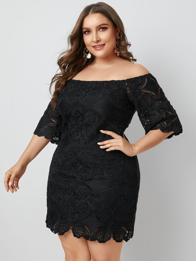 Lace Off Shoulder Half Sleeve Plus Size Kjole For Kvinner