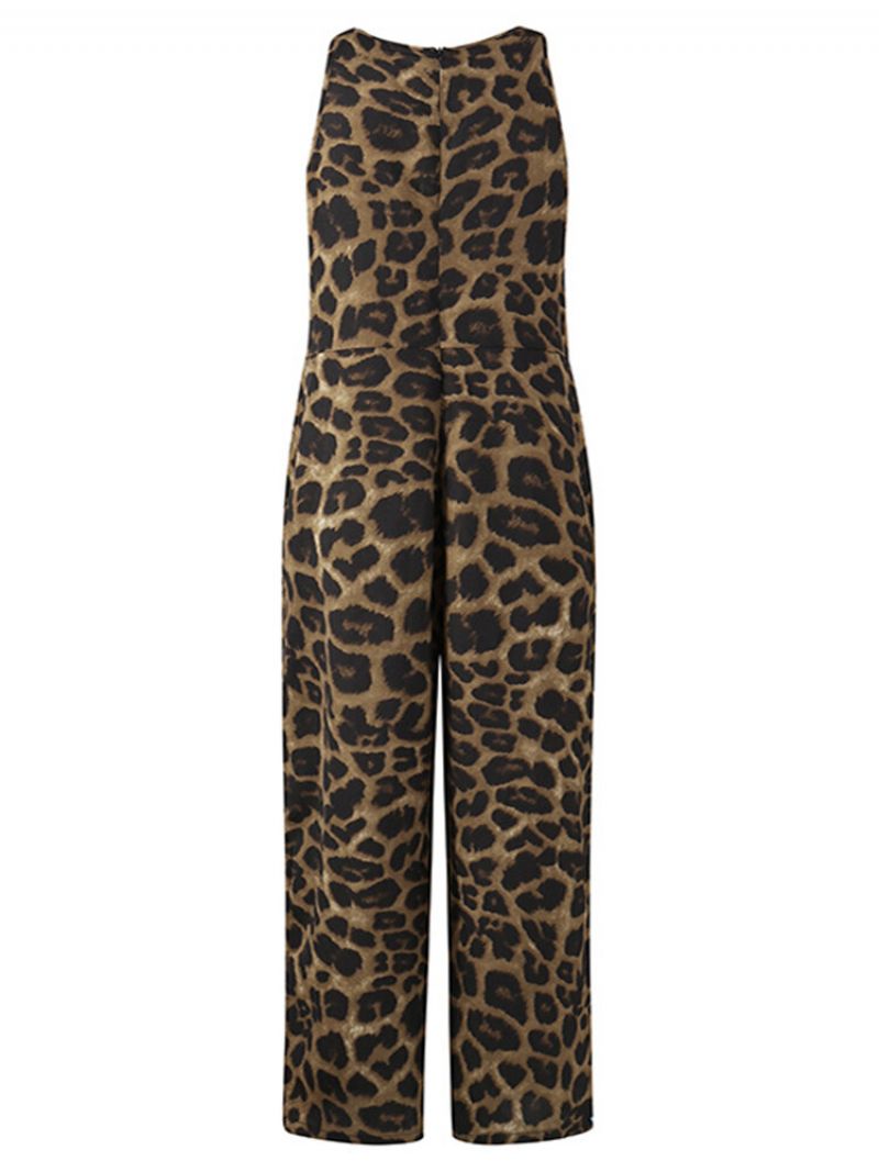 Leopard Print Ermeløs Plus Size Løs Jumpsuit