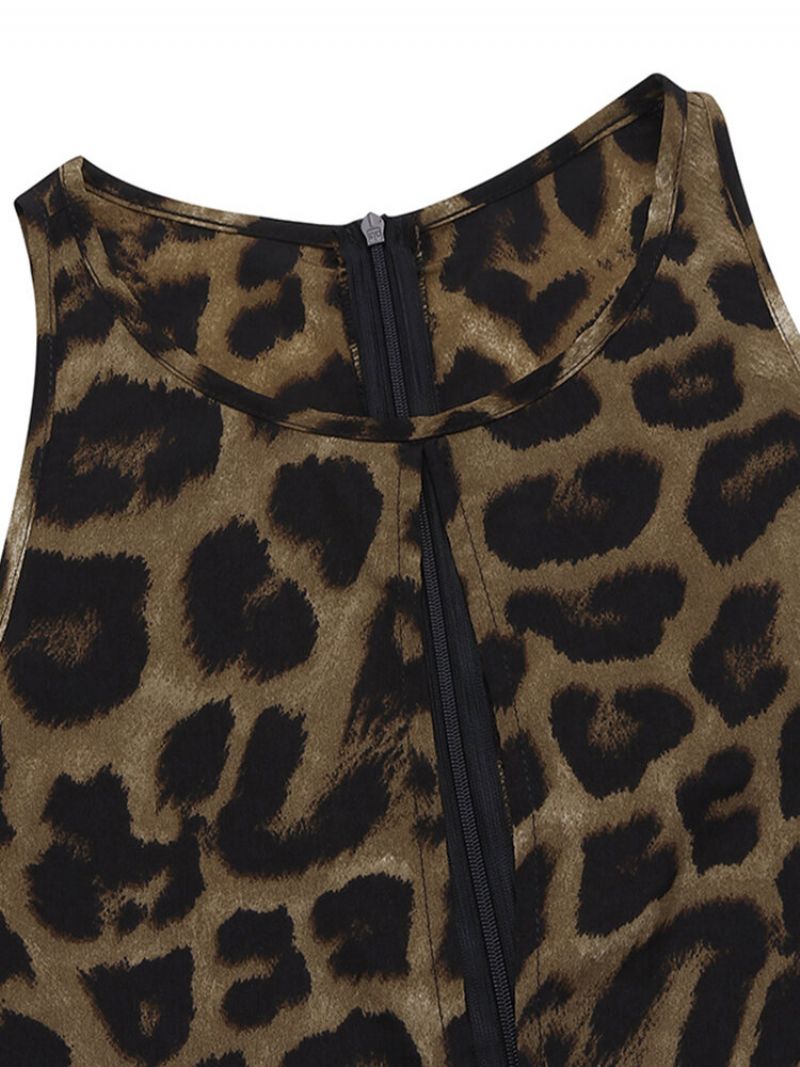 Leopard Print Ermeløs Plus Size Løs Jumpsuit