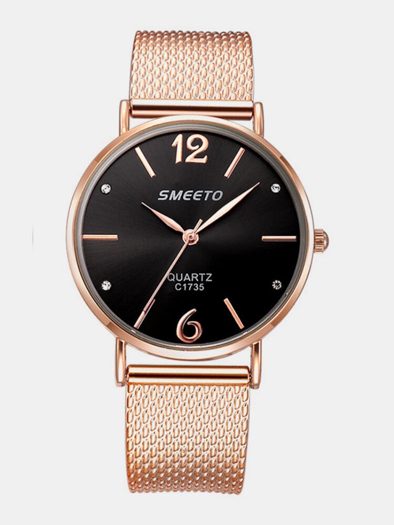 Luksus Kvinner Kvarts Minimalistiske Klokker Mesh Band Laser Dial Big Number Rhinstone Vanntette