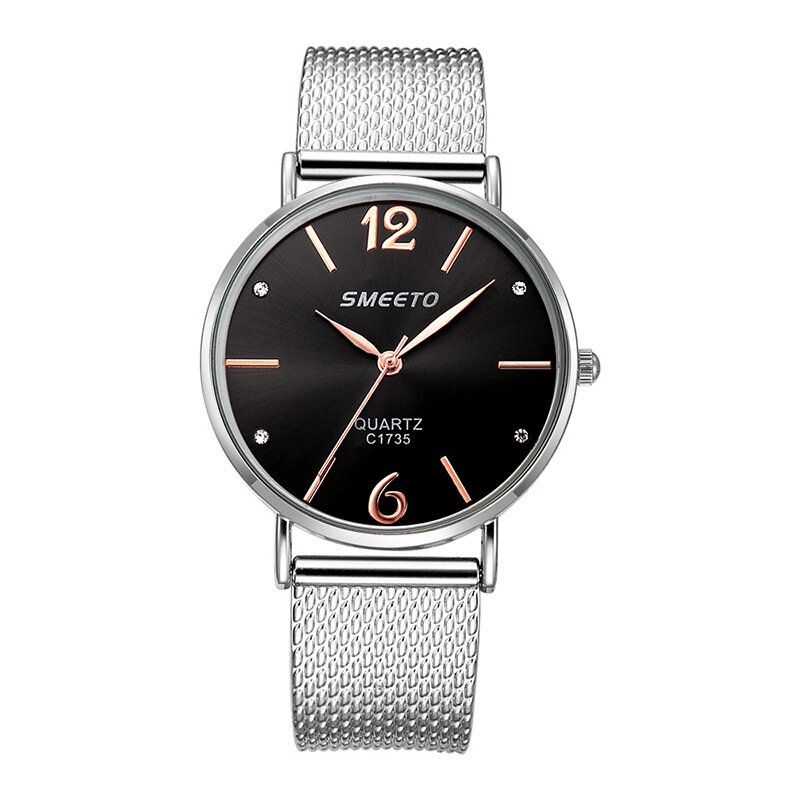 Luksus Kvinner Kvarts Minimalistiske Klokker Mesh Band Laser Dial Big Number Rhinstone Vanntette