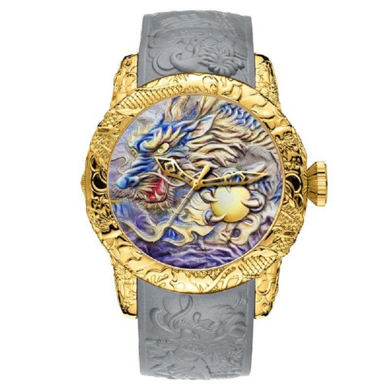 Luksus Mote Dragon Design Kvartsklokke Biden Silikonrem For Menn Vanntett Armbåndsur Sport Herreklokke Relogio Masculino