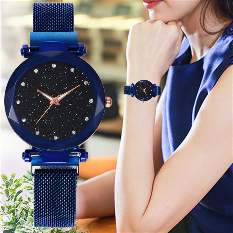 Magnetisk Lazy Quartz Watch Cross-border Hot Sale Starry Star Rhinestone Vibrato Sky