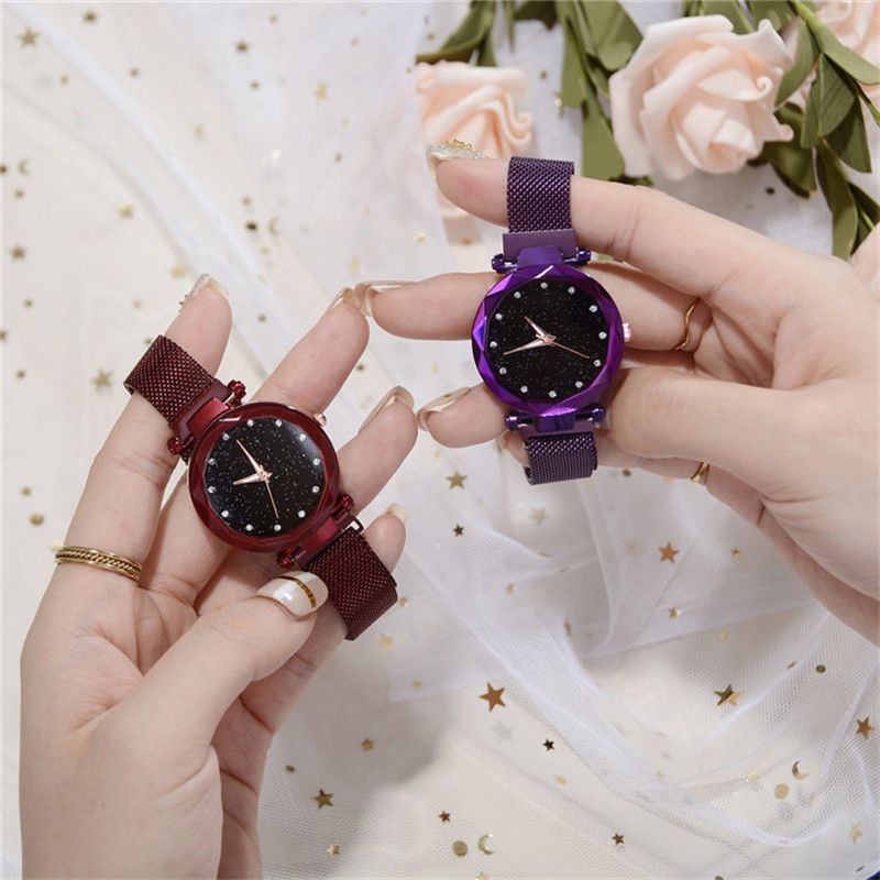 Magnetisk Lazy Quartz Watch Cross-border Hot Sale Starry Star Rhinestone Vibrato Sky