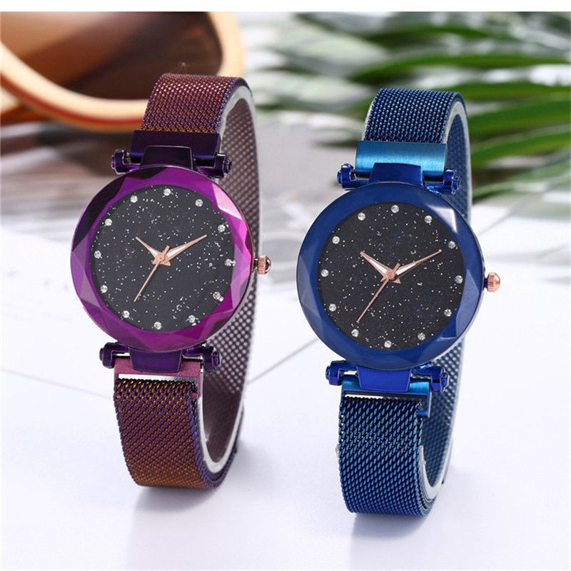 Magnetisk Lazy Quartz Watch Cross-border Hot Sale Starry Star Rhinestone Vibrato Sky