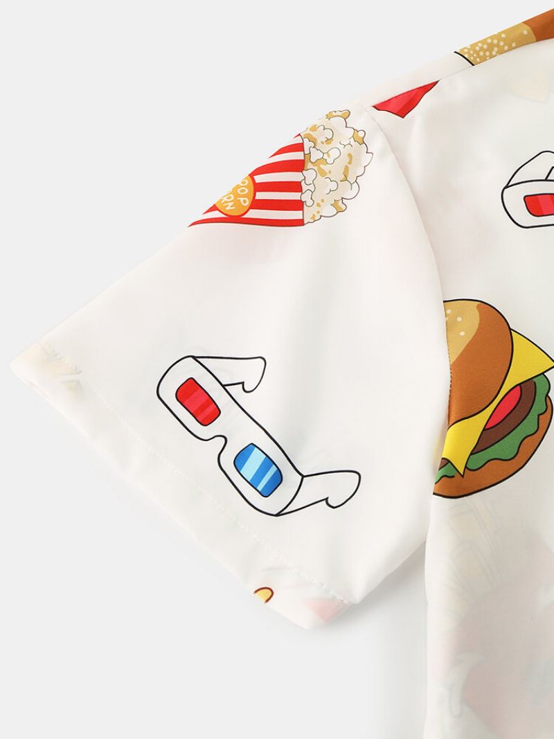 Menn Funny Print Hamburger Loungewear-sett To Deler Lapel Collar Kortermet Tynn Sommerpyjamas