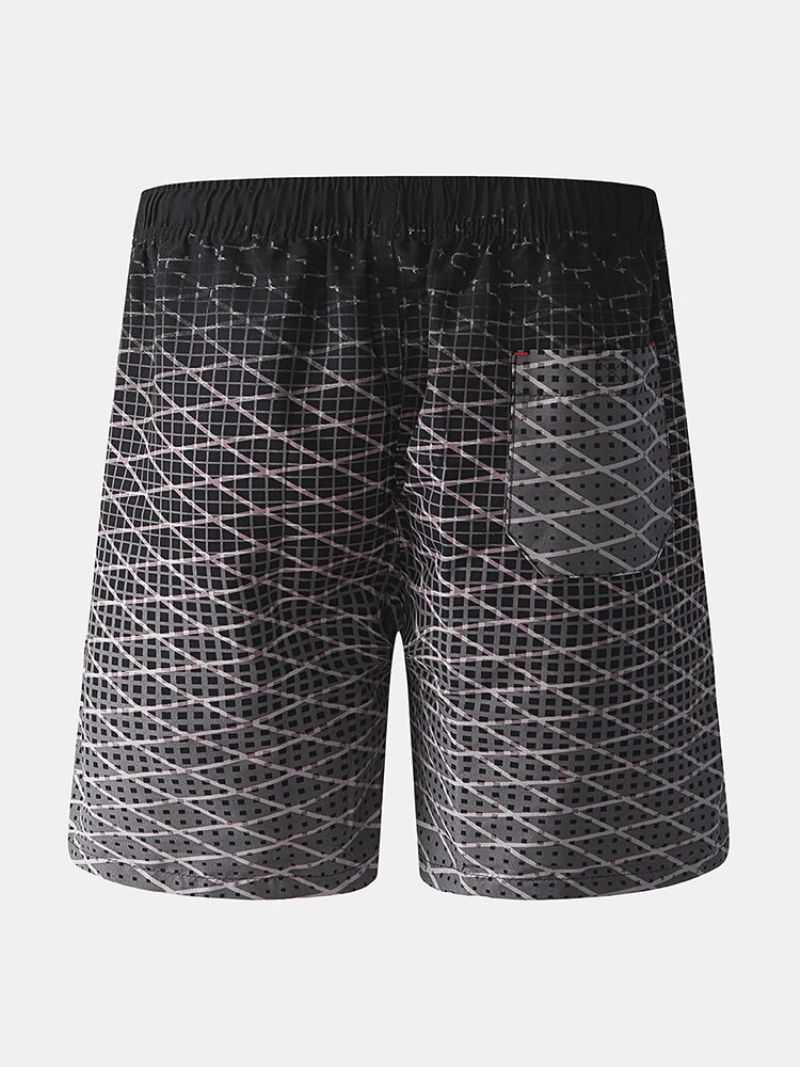 Menn Gradient Geometry Twill Print Board Shorts Elastisk Midje Myk Liner Svømmeshorts