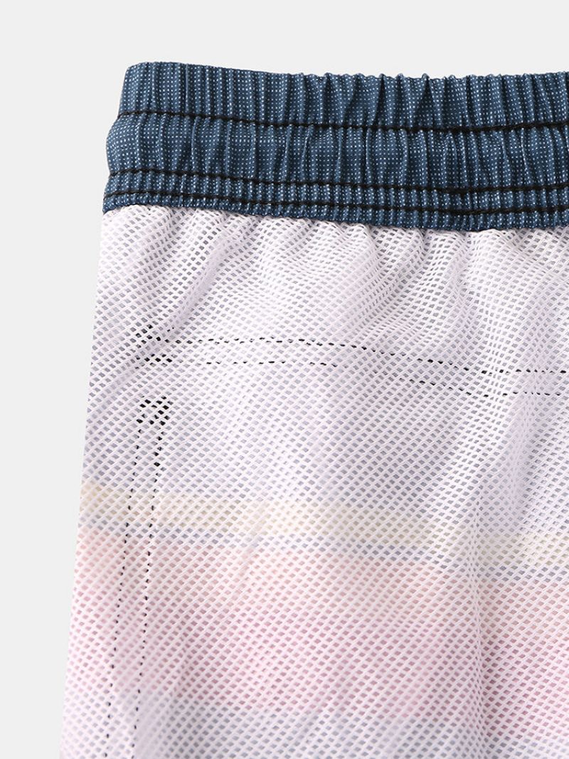 Menn Solid Color Stripe Board Shorts Myk Mesh Liner Hurtigtørkende Pocket Swim