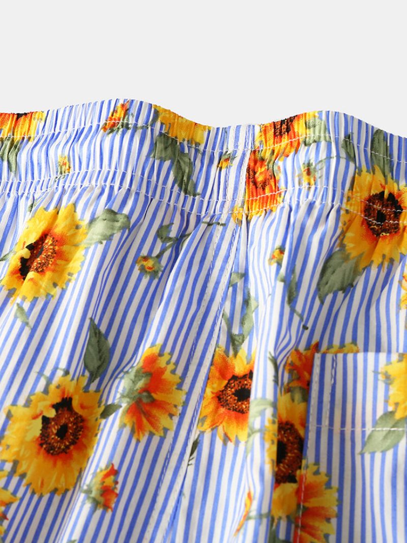 Menn Sunflower Striped Print Shorts Lett Casual Mesh Liner Baord