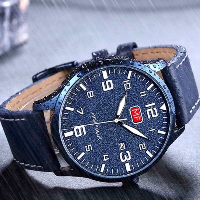 Menn Super Tynn Stor Klokkeskive Vanntett Myk Leather Quartz Watch Med Kalenderdato