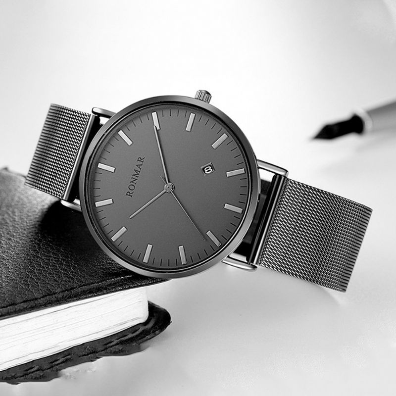 Minimalistisk Ultra-tynn Vanntett Herrekvartsklokke Business Casual Armbåndsur Med Stålbånd