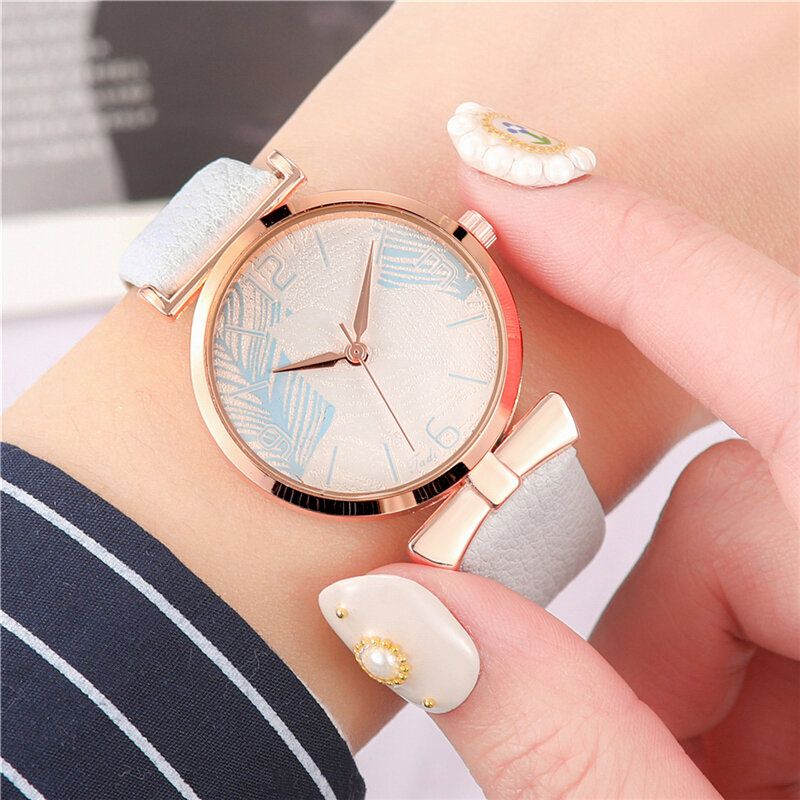 Morsomme Trendy Kvinner Klokker Tremønster Urskive Rose Gold Alloy Case Leather Band Quartz Watch