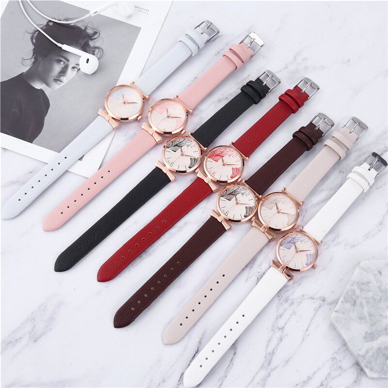 Morsomme Trendy Kvinner Klokker Tremønster Urskive Rose Gold Alloy Case Leather Band Quartz Watch