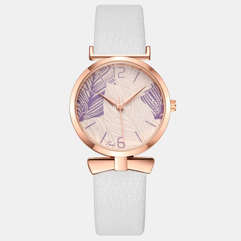 Morsomme Trendy Kvinner Klokker Tremønster Urskive Rose Gold Alloy Case Leather Band Quartz Watch