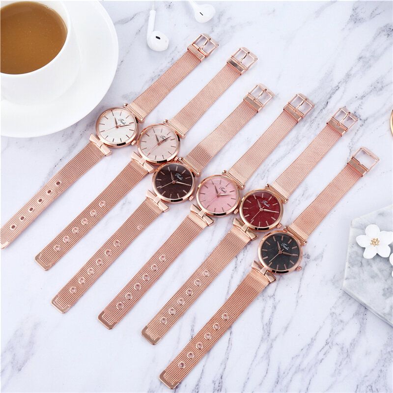 Mote Elegante Dameklokker Rose Gold Alloy Justerbar Band Case No Number Dial Quartz Watch