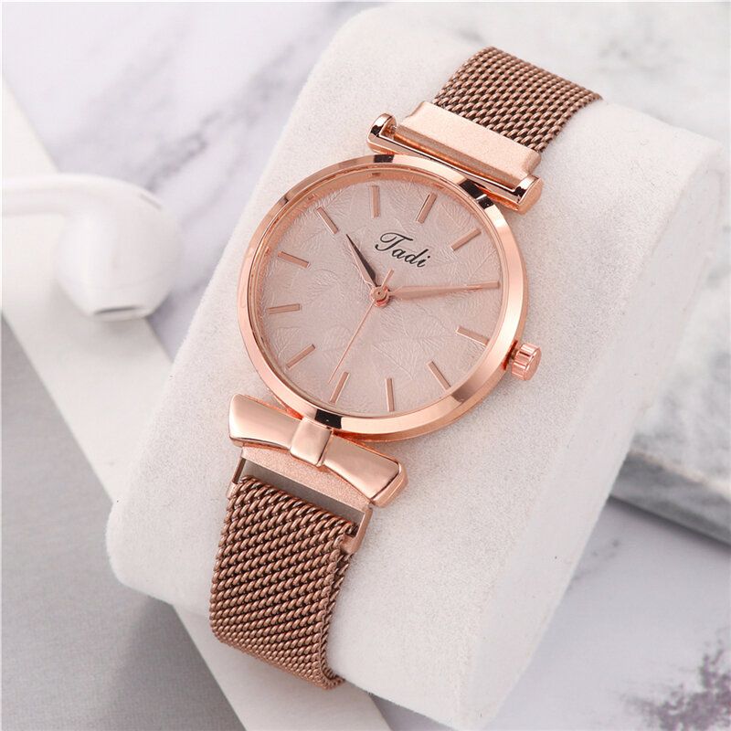 Mote Elegante Kvinner Klokker Alloy Mesh Band No Number Dial Rose Gold Case Quartz Watch