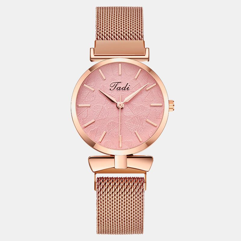 Mote Elegante Kvinner Klokker Alloy Mesh Band No Number Dial Rose Gold Case Quartz Watch