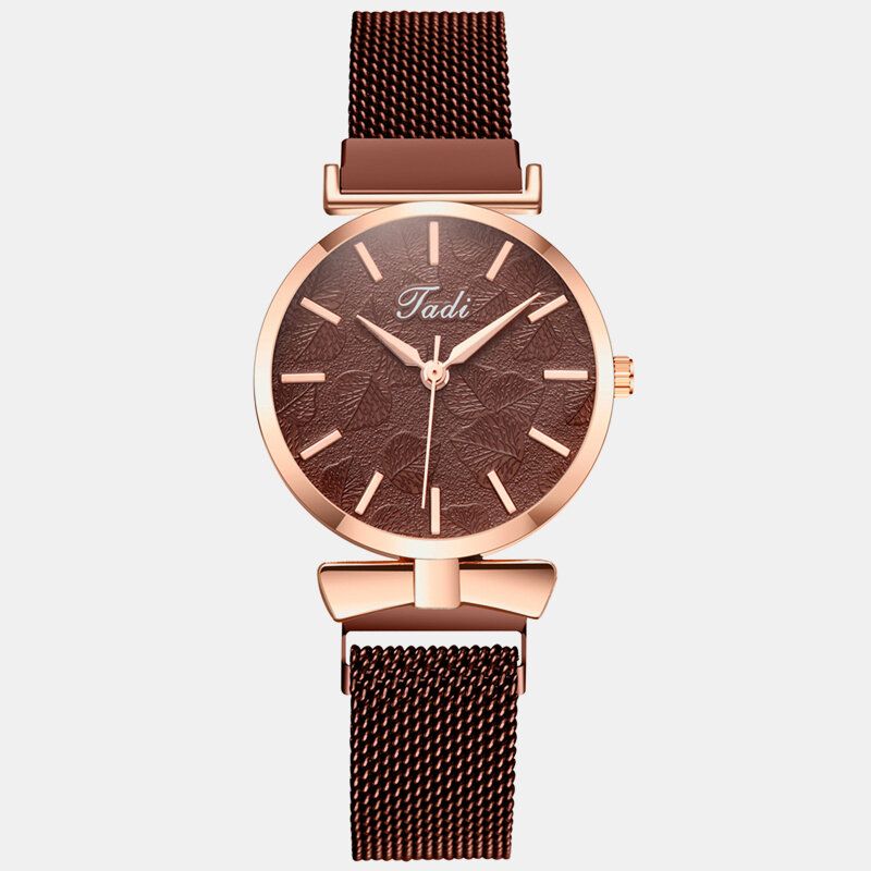 Mote Elegante Kvinner Klokker Alloy Mesh Band No Number Dial Rose Gold Case Quartz Watch