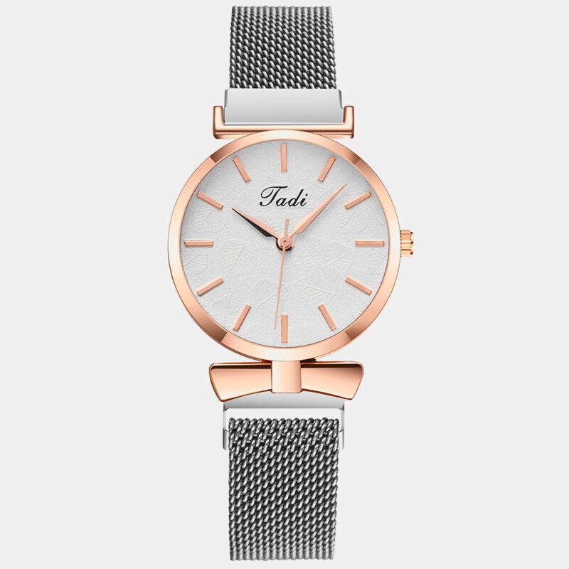 Mote Elegante Kvinner Klokker Alloy Mesh Band No Number Dial Rose Gold Case Quartz Watch