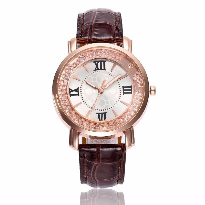 Mote Kvikksand Skinn Dameklokke Diamond Dial Quartz Watch