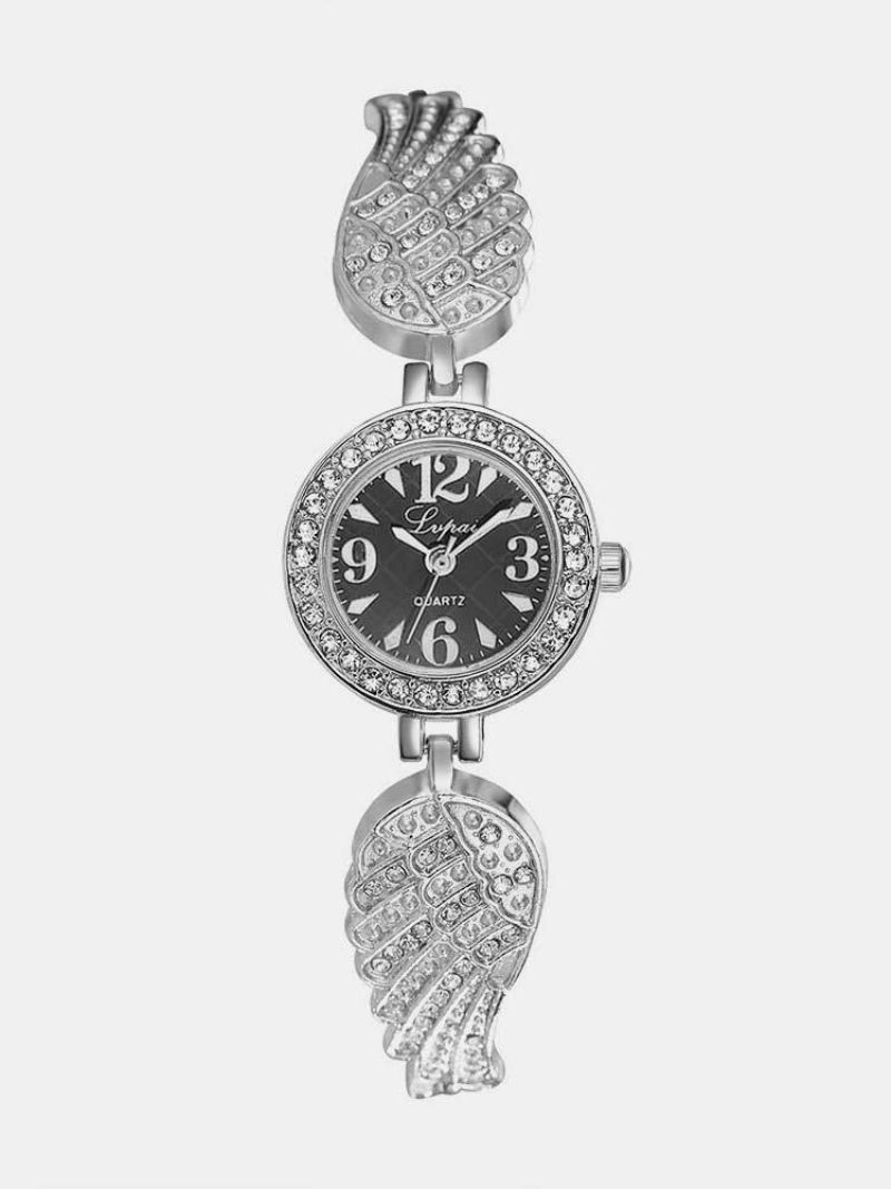 Mote Quartz Armbåndsur Rustfritt Stål Rhinestone Wings Strap Klokker Elegante Smykker For Kvinner