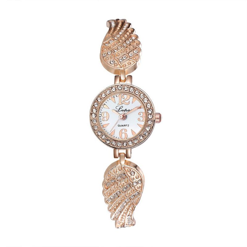 Mote Quartz Armbåndsur Rustfritt Stål Rhinestone Wings Strap Klokker Elegante Smykker For Kvinner