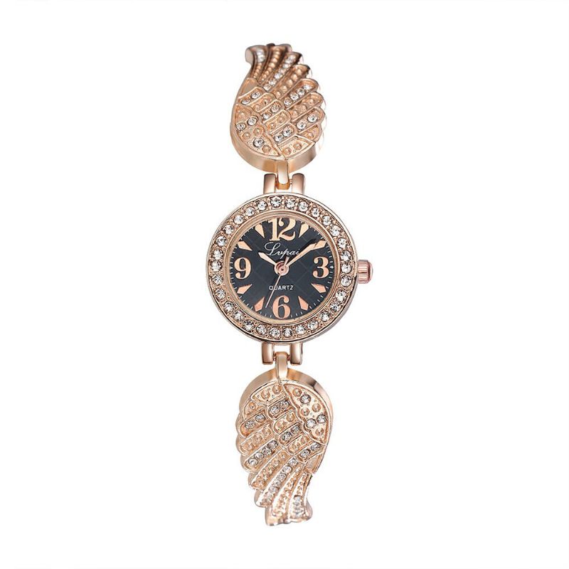 Mote Quartz Armbåndsur Rustfritt Stål Rhinestone Wings Strap Klokker Elegante Smykker For Kvinner