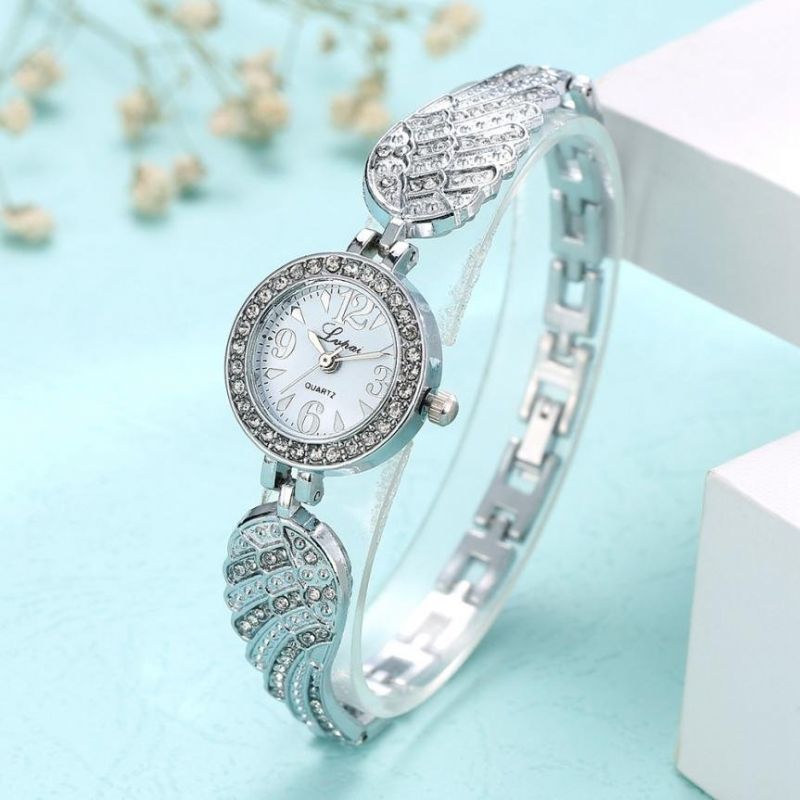 Mote Quartz Armbåndsur Rustfritt Stål Rhinestone Wings Strap Klokker Elegante Smykker For Kvinner