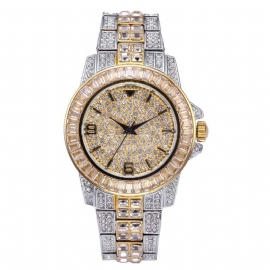 New Men Fashion Utsøkt Vanntett Diamond Date Quartz Watch Gull Rustfritt Stål Business Luxury Herreklokker