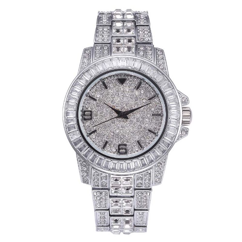 New Men Fashion Utsøkt Vanntett Diamond Date Quartz Watch Gull Rustfritt Stål Business Luxury Herreklokker