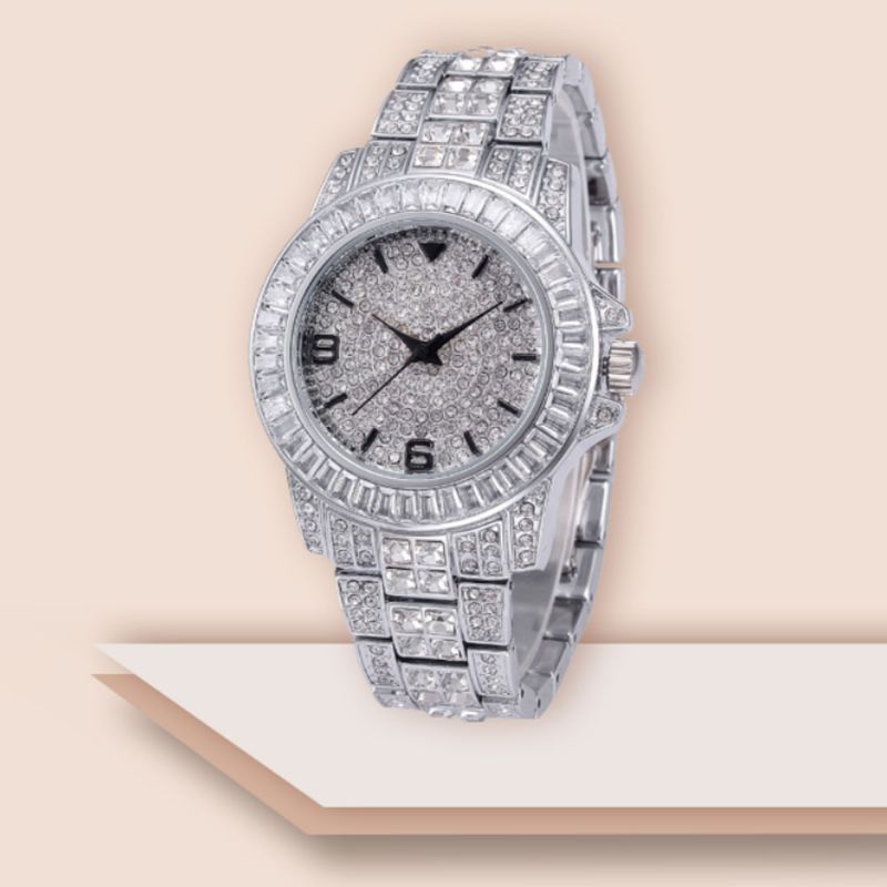 New Men Fashion Utsøkt Vanntett Diamond Date Quartz Watch Gull Rustfritt Stål Business Luxury Herreklokker