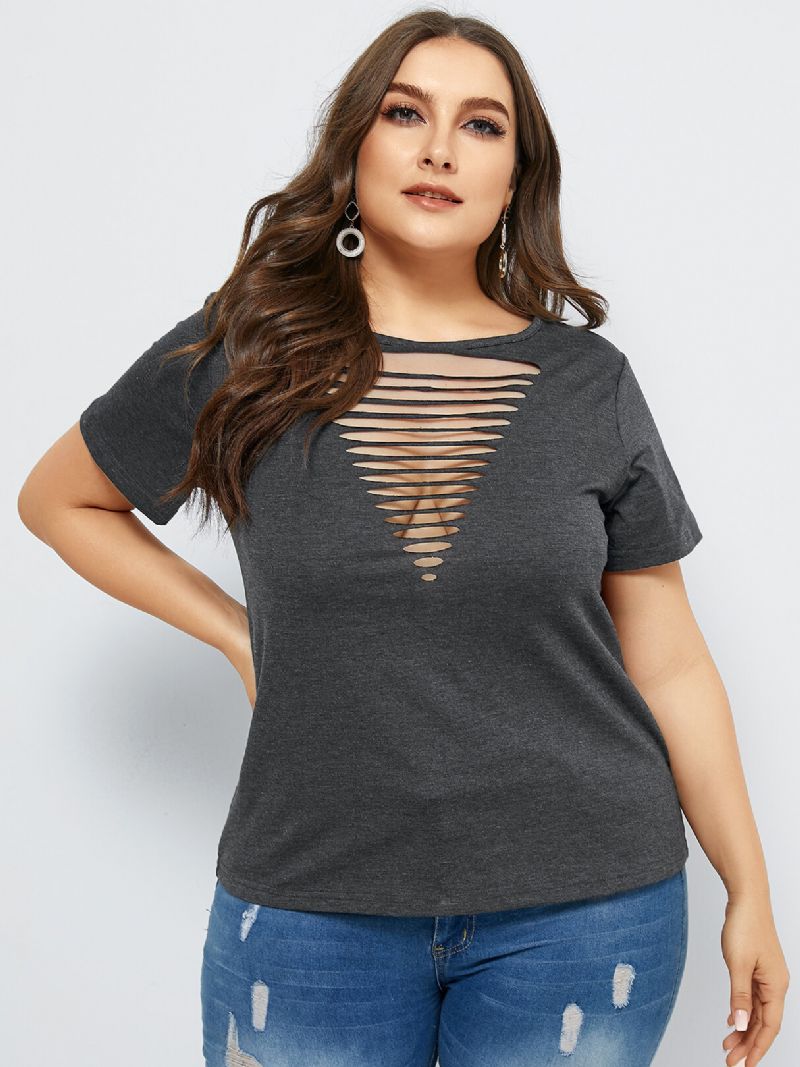 Plus Size Cut Out Kortermet T-skjorte Med Rund Hals